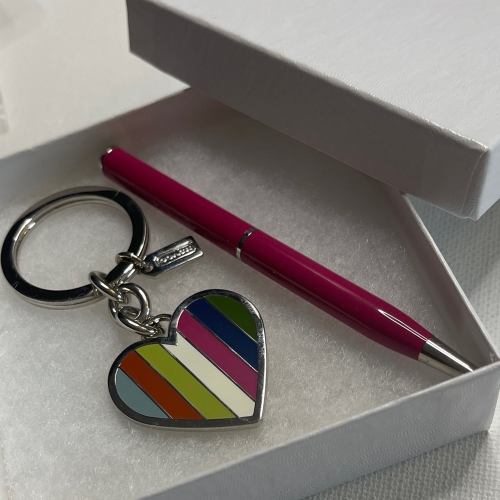 Coach Multicolor Striped Heart Key Ring - Silver Hardware - Picture 6 of 6